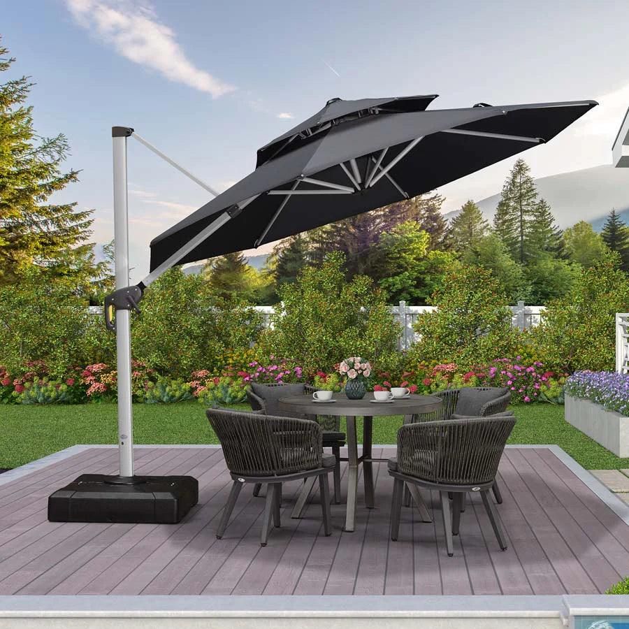 PURPLE LEAF Outdoor Patio Umbrella with Base, Cantilever Umbrellas for Garden, Grey - Image 92