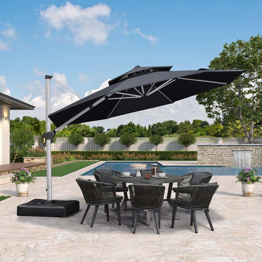 PURPLE LEAF Outdoor Patio Umbrella with Base, Cantilever Umbrellas for Garden, Grey - Image 93
