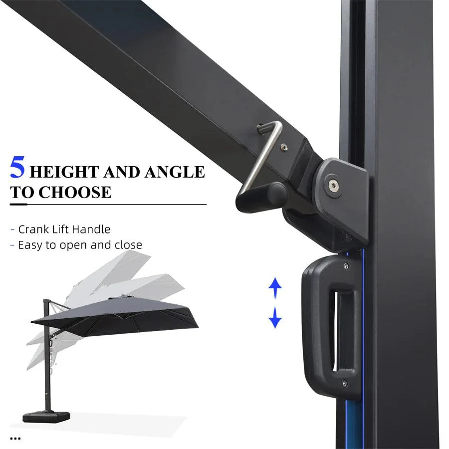 PURPLE LEAF Outdoor Patio Umbrella with Base, Cantilever Umbrellas for Garden, Grey - Image 94