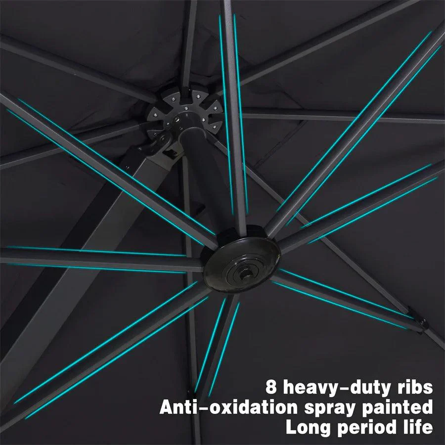 PURPLE LEAF Outdoor Patio Umbrella with Base, Cantilever Umbrellas for Garden, Grey - Image 98