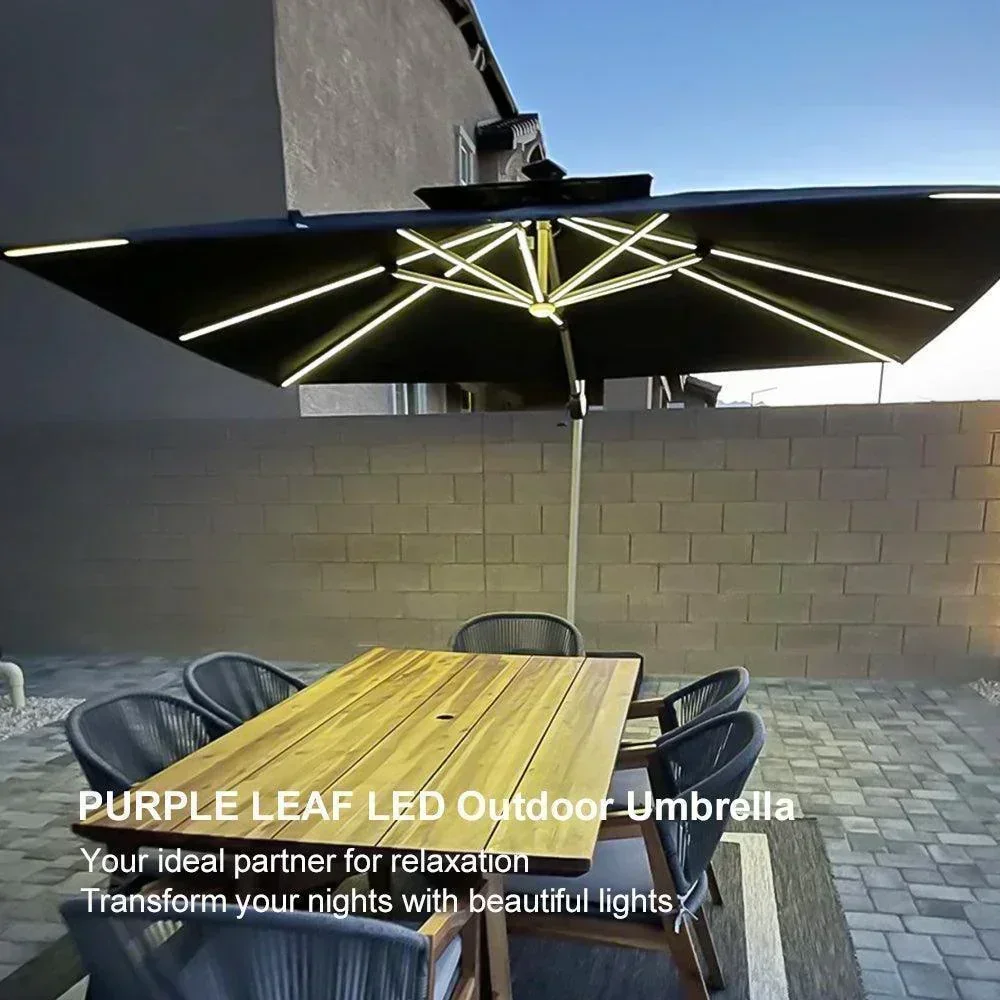 PURPLE LEAF Solar Powered Umbrella LED Rectangular Patio Umbrella with Lights - Image 102