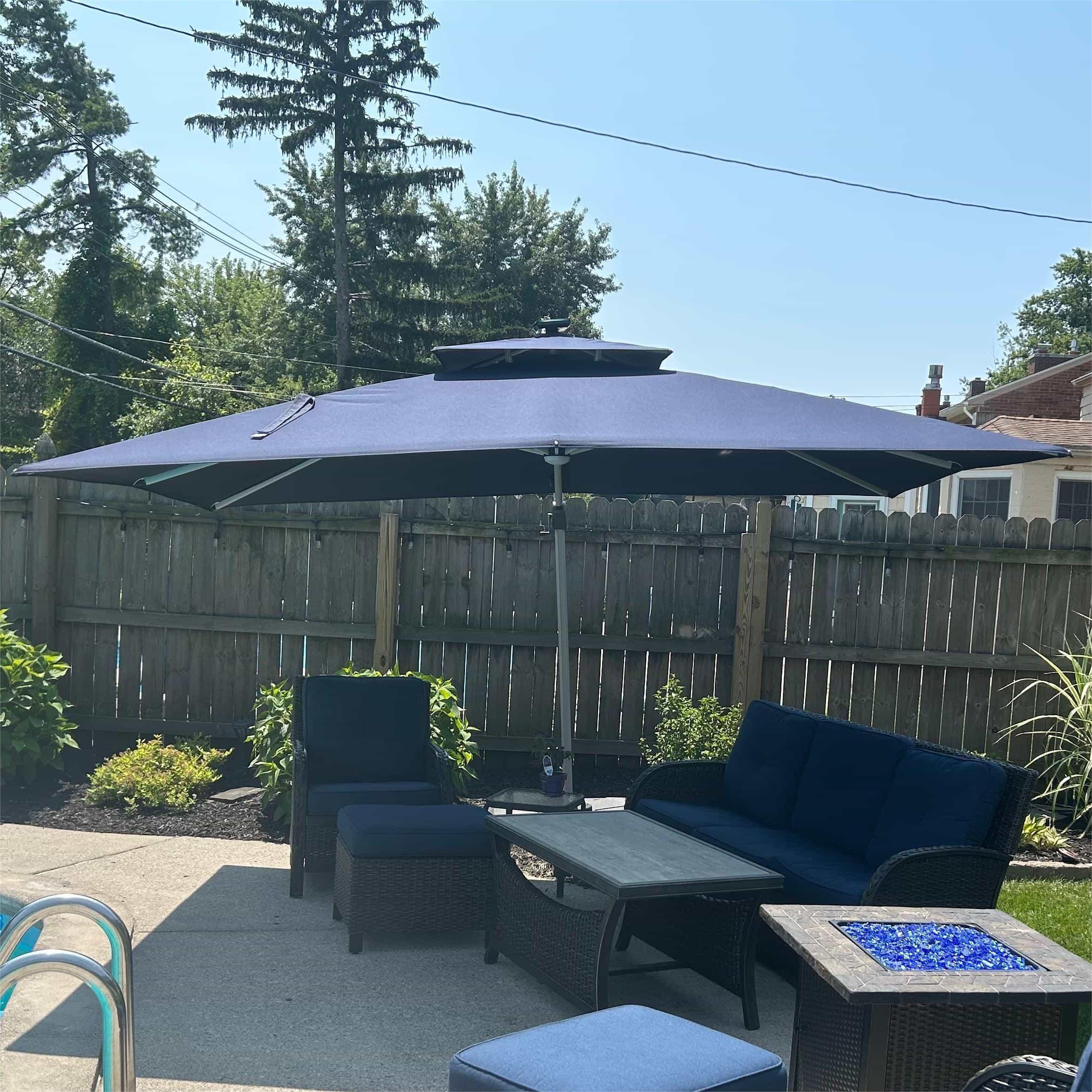 PURPLE LEAF Solar Powered Umbrella LED Rectangular Patio Umbrella with Lights - Image 97