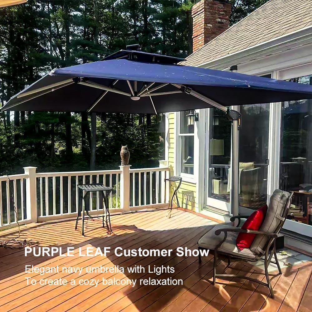 PURPLE LEAF Solar Powered Umbrella LED Rectangular Patio Umbrella with Lights - Image 103