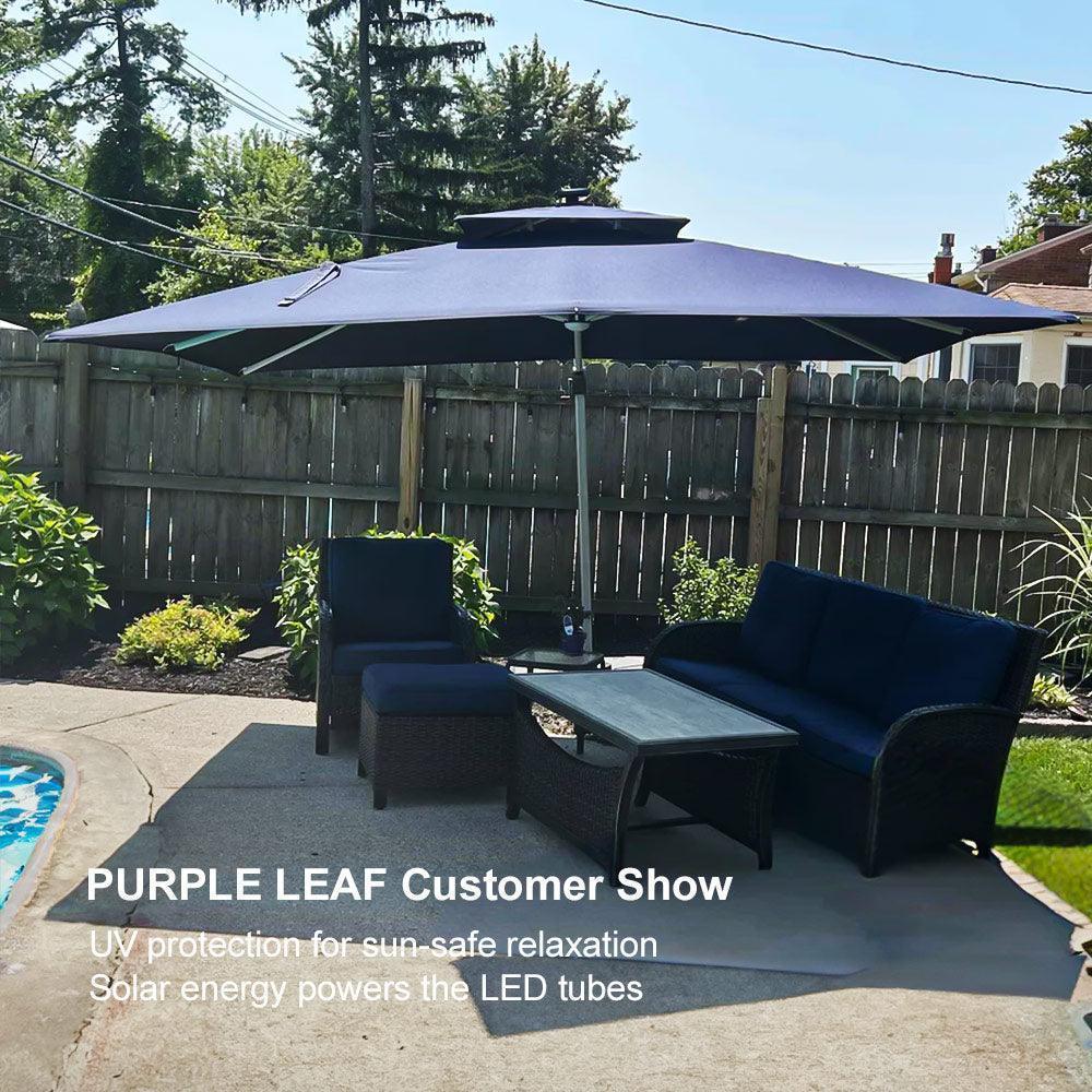 PURPLE LEAF Solar Powered Umbrella LED Rectangular Patio Umbrella with Lights - Image 104
