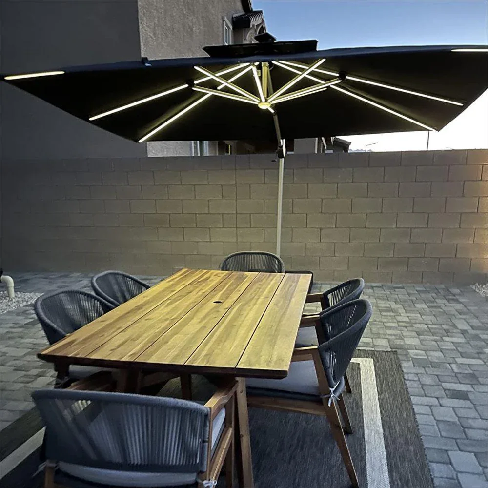 PURPLE LEAF Solar Powered Umbrella LED Rectangular Patio Umbrella with Lights - Image 10