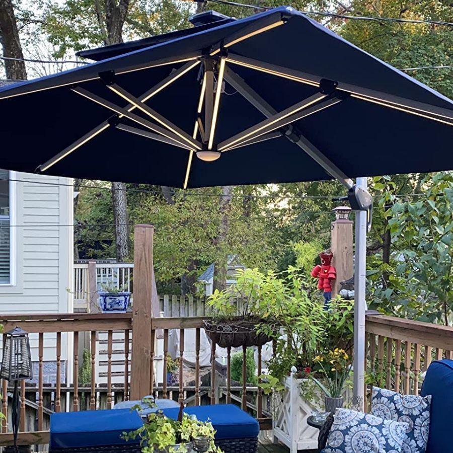 PURPLE LEAF Solar Powered Umbrella LED Rectangular Patio Umbrella with Lights - Image 17