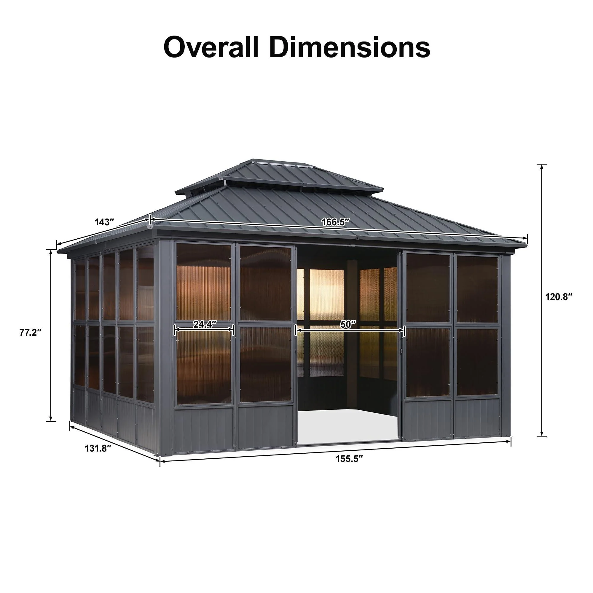 PURPLE LEAF Sunroom Hardtop Gazebo Solarium Grey Galvanized Steel Double Roof  All-Weather Aluminum Outdoor Screen House - Image 10