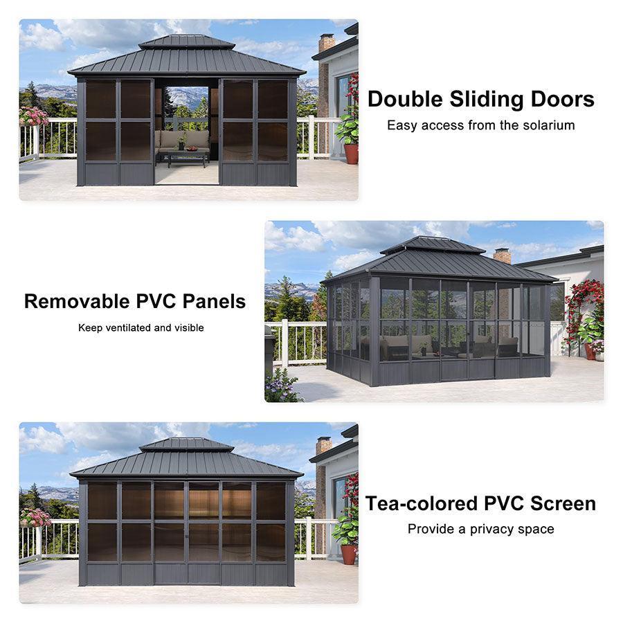 PURPLE LEAF Sunroom Hardtop Gazebo Solarium Grey Galvanized Steel Double Roof  All-Weather Aluminum Outdoor Screen House - Image 12