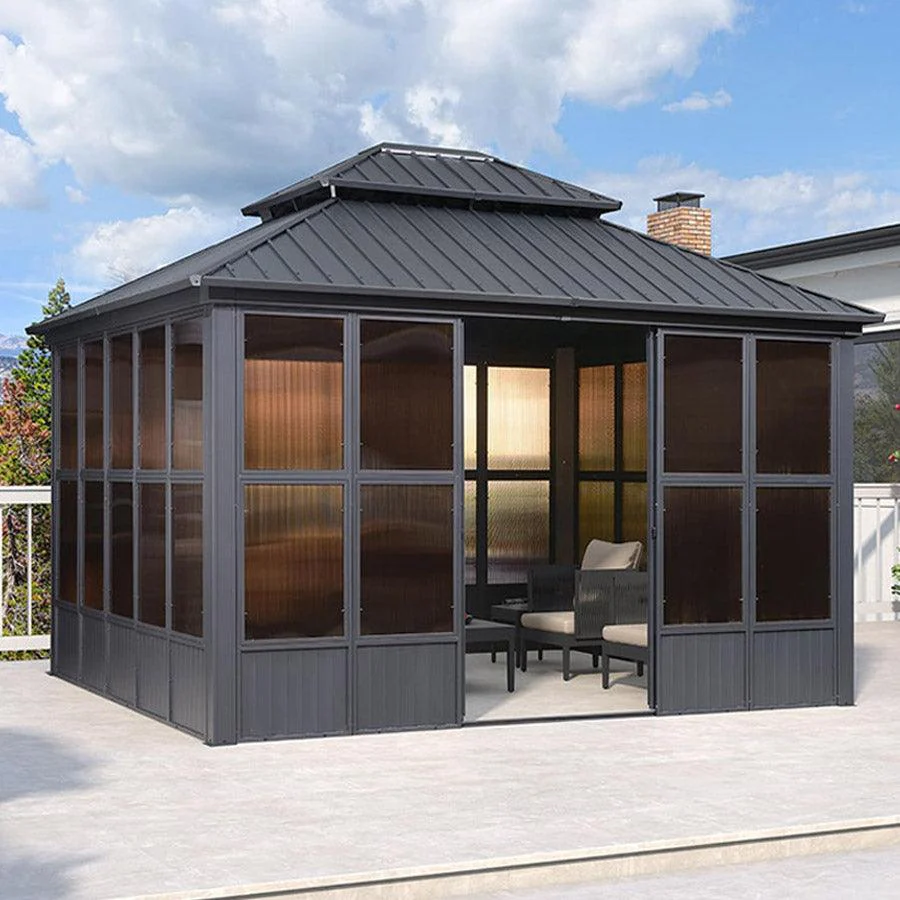 PURPLE LEAF Sunroom Hardtop Gazebo Solarium Grey Galvanized Steel Double Roof  All-Weather Aluminum Outdoor Screen House - Image 19