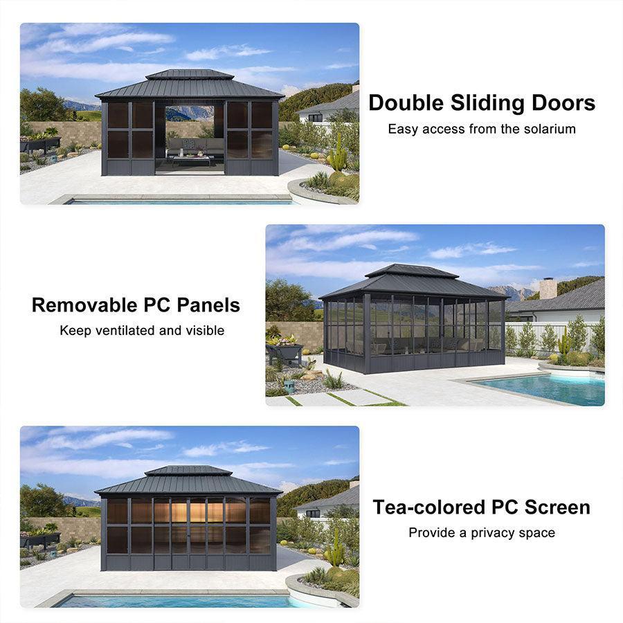 PURPLE LEAF Sunroom Hardtop Gazebo Solarium Grey Galvanized Steel Double Roof  All-Weather Aluminum Outdoor Screen House - Image 23