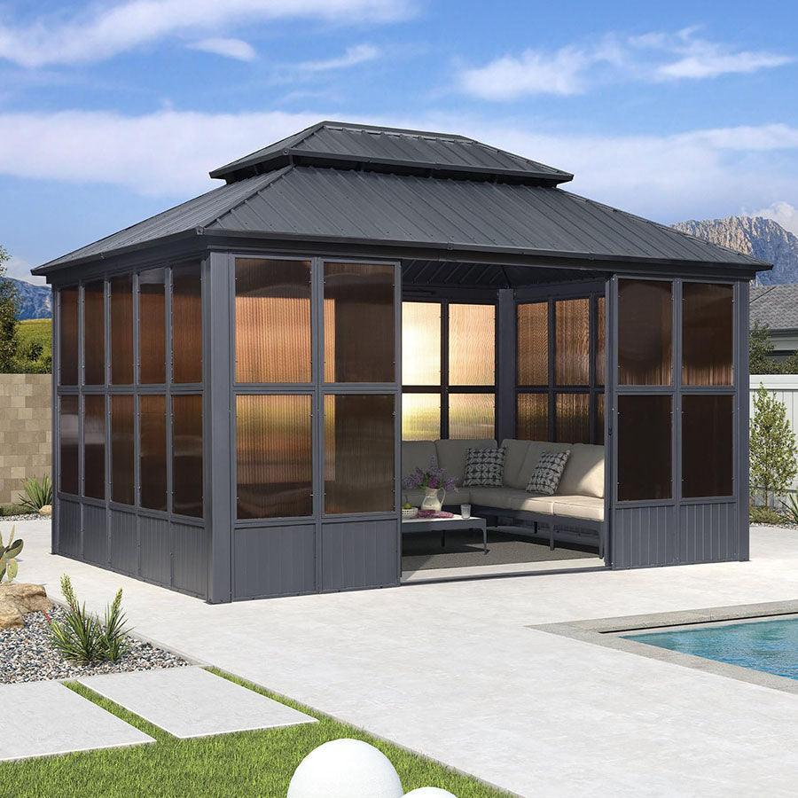 PURPLE LEAF Sunroom Hardtop Gazebo Solarium Grey Galvanized Steel Double Roof  All-Weather Aluminum Outdoor Screen House - Image 27