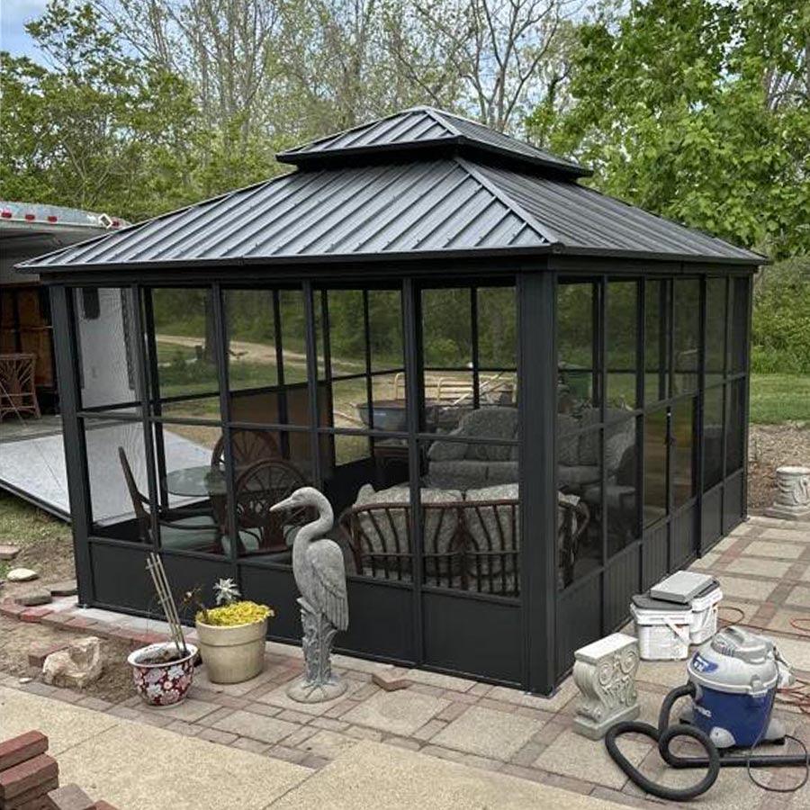 PURPLE LEAF Sunroom Hardtop Gazebo Solarium Grey Galvanized Steel Double Roof  All-Weather Aluminum Outdoor Screen House - Image 31
