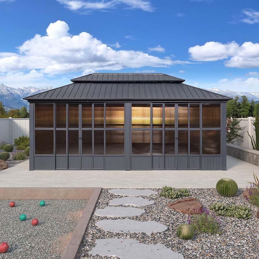 PURPLE LEAF Sunroom Hardtop Gazebo Solarium Grey Galvanized Steel Double Roof  All-Weather Aluminum Outdoor Screen House - Image 33