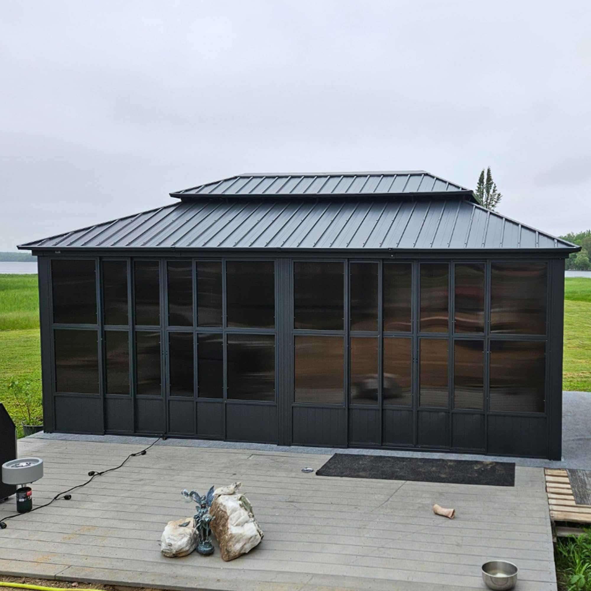 PURPLE LEAF Sunroom Hardtop Gazebo Solarium Grey Galvanized Steel Double Roof  All-Weather Aluminum Outdoor Screen House - Image 36