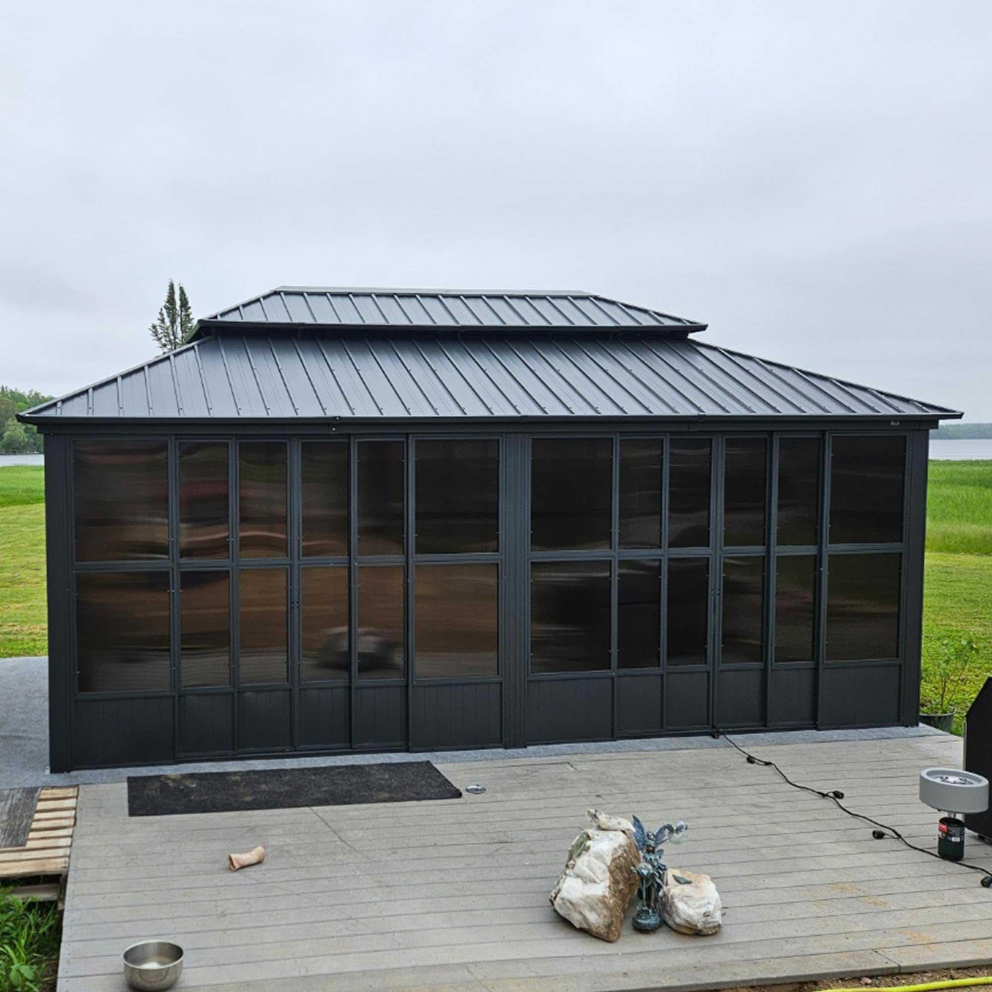 PURPLE LEAF Sunroom Hardtop Gazebo Solarium Grey Galvanized Steel Double Roof  All-Weather Aluminum Outdoor Screen House - Image 37