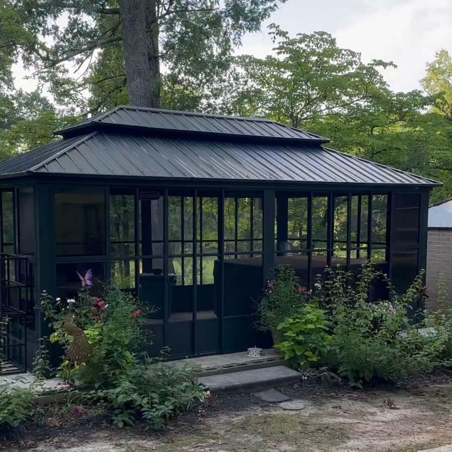 PURPLE LEAF Sunroom Hardtop Gazebo Solarium Grey Galvanized Steel Double Roof  All-Weather Aluminum Outdoor Screen House - Image 40