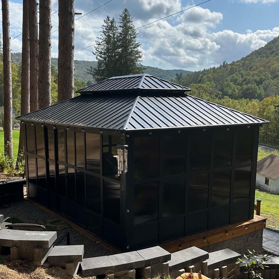 PURPLE LEAF Sunroom Hardtop Gazebo Solarium Grey Galvanized Steel Double Roof  All-Weather Aluminum Outdoor Screen House - Image 41