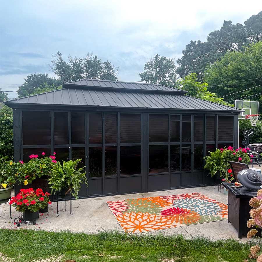 PURPLE LEAF Sunroom Hardtop Gazebo Solarium Grey Galvanized Steel Double Roof  All-Weather Aluminum Outdoor Screen House - Image 51