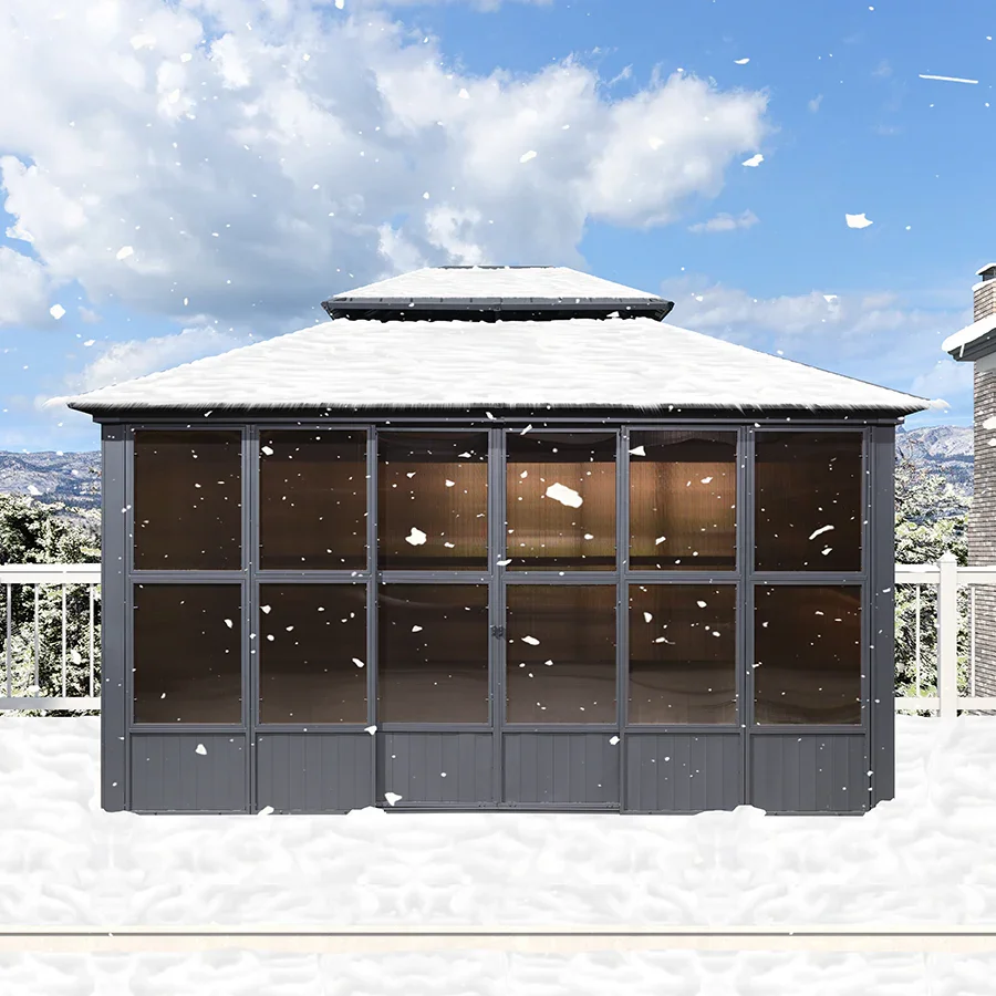 PURPLE LEAF Sunroom Hardtop Gazebo Solarium Grey Galvanized Steel Double Roof  All-Weather Aluminum Outdoor Screen House - Image 59