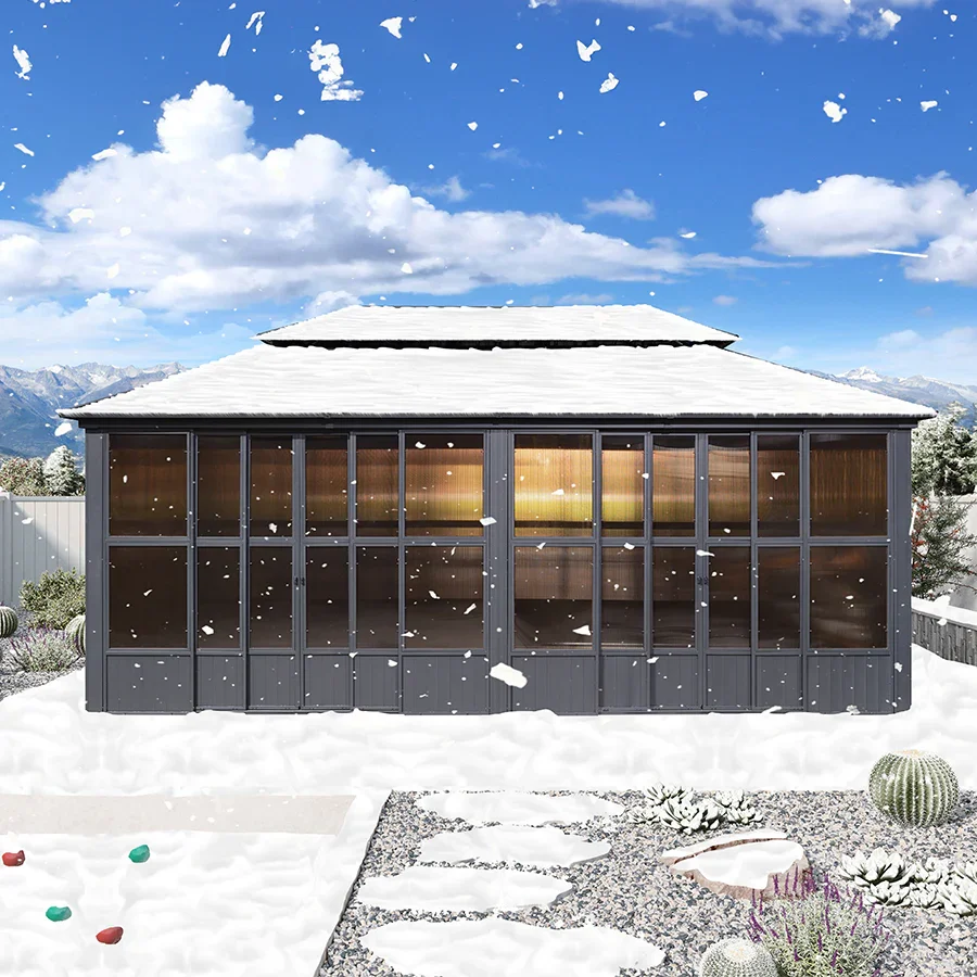 PURPLE LEAF Sunroom Hardtop Gazebo Solarium Grey Galvanized Steel Double Roof  All-Weather Aluminum Outdoor Screen House - Image 60