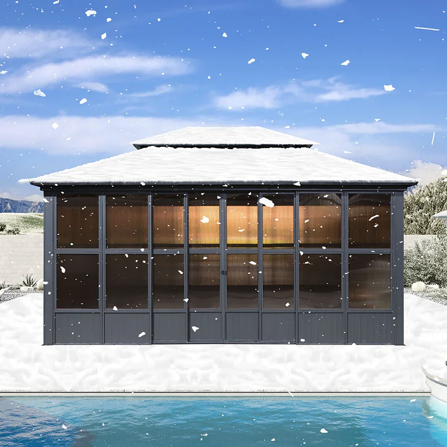 PURPLE LEAF Sunroom Hardtop Gazebo Solarium Grey Galvanized Steel Double Roof  All-Weather Aluminum Outdoor Screen House - Image 61