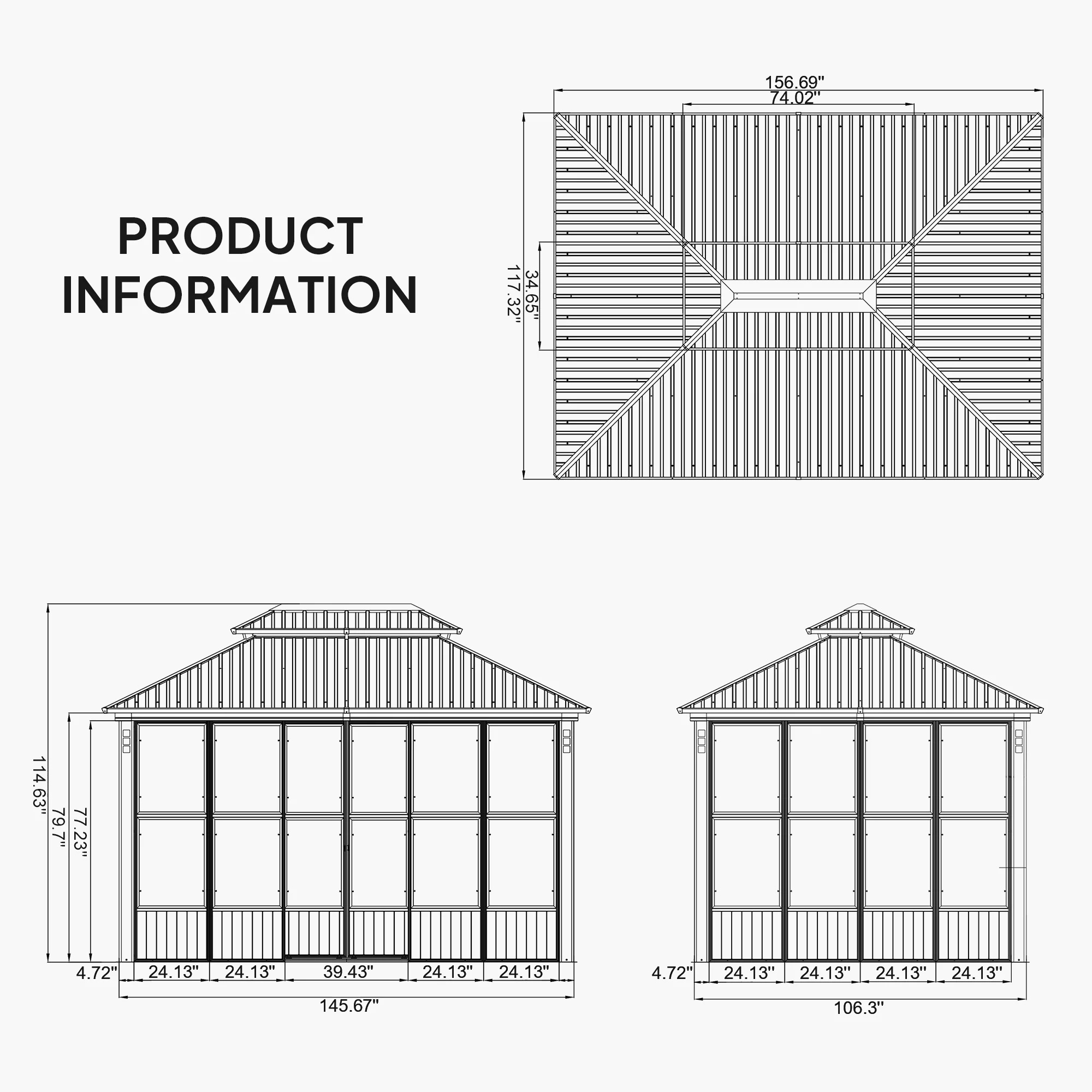 PURPLE LEAF Sunroom Hardtop Gazebo Solarium Grey Galvanized Steel Double Roof  All-Weather Aluminum Outdoor Screen House - Image 64