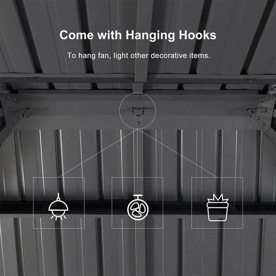 PURPLE LEAF Sunroom Hardtop Gazebo Solarium Grey Galvanized Steel Double Roof  All-Weather Aluminum Outdoor Screen House with String Lights - Image 47