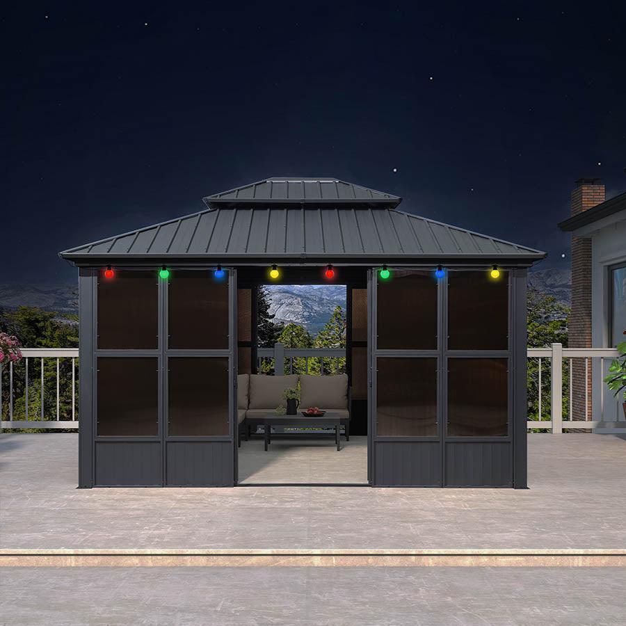 PURPLE LEAF Sunroom Hardtop Gazebo Solarium Grey Galvanized Steel Double Roof  All-Weather Aluminum Outdoor Screen House with String Lights - Image 5