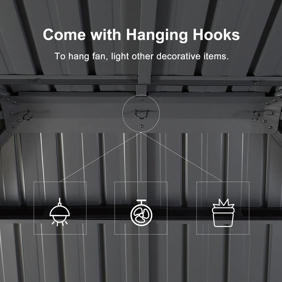 PURPLE LEAF Sunroom Hardtop Gazebo Solarium Grey Galvanized Steel Double Roof  All-Weather Aluminum Outdoor Screen House with String Lights - Image 53