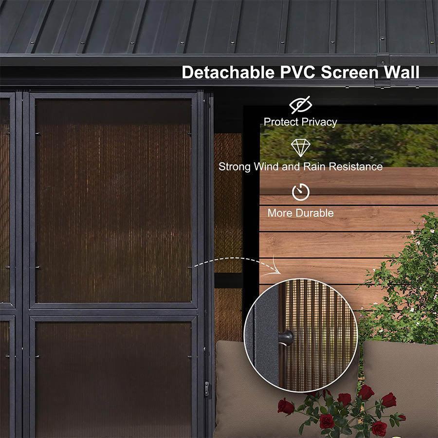 PURPLE LEAF Sunroom Hardtop Gazebo Solarium Wood Grain  Galvanized Steel Double Roof All-Weather Aluminum Outdoor Screen House with String Lights - Image 10