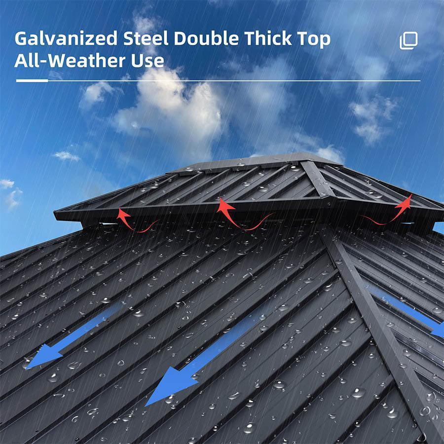 PURPLE LEAF Sunroom Hardtop Gazebo Solarium Wood Grain  Galvanized Steel Double Roof All-Weather Aluminum Outdoor Screen House with String Lights - Image 23