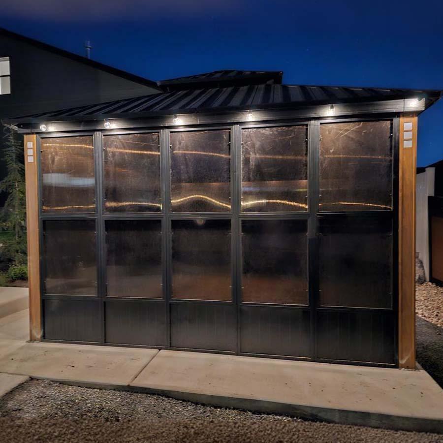 PURPLE LEAF Sunroom Hardtop Gazebo Solarium Wood Grain  Galvanized Steel Double Roof All-Weather Aluminum Outdoor Screen House with String Lights - Image 54