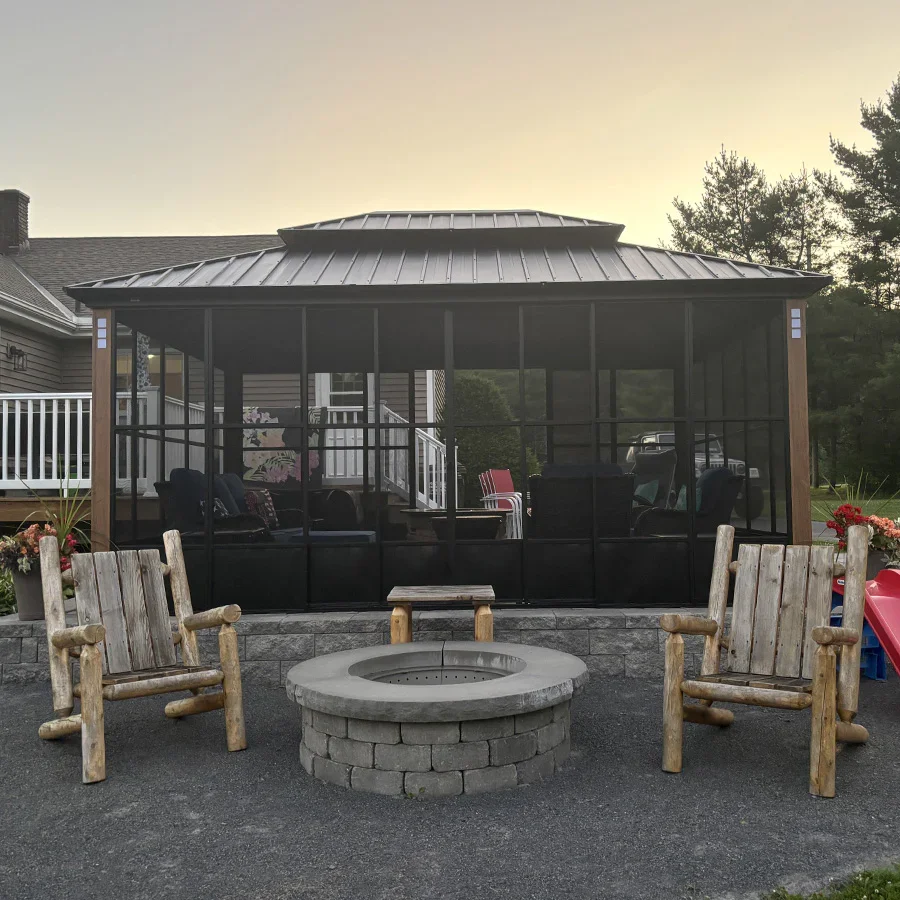 PURPLE LEAF Sunroom Hardtop Gazebo Solarium Wood Grain  Galvanized Steel Double Roof All-Weather Aluminum Outdoor Screen House with String Lights - Image 76