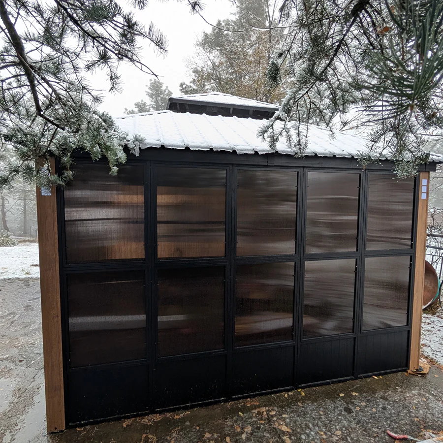 PURPLE LEAF Sunroom Hardtop Gazebo Solarium Wood Grain  Galvanized Steel Double Roof All-Weather Aluminum Outdoor Screen House with String Lights - Image 78