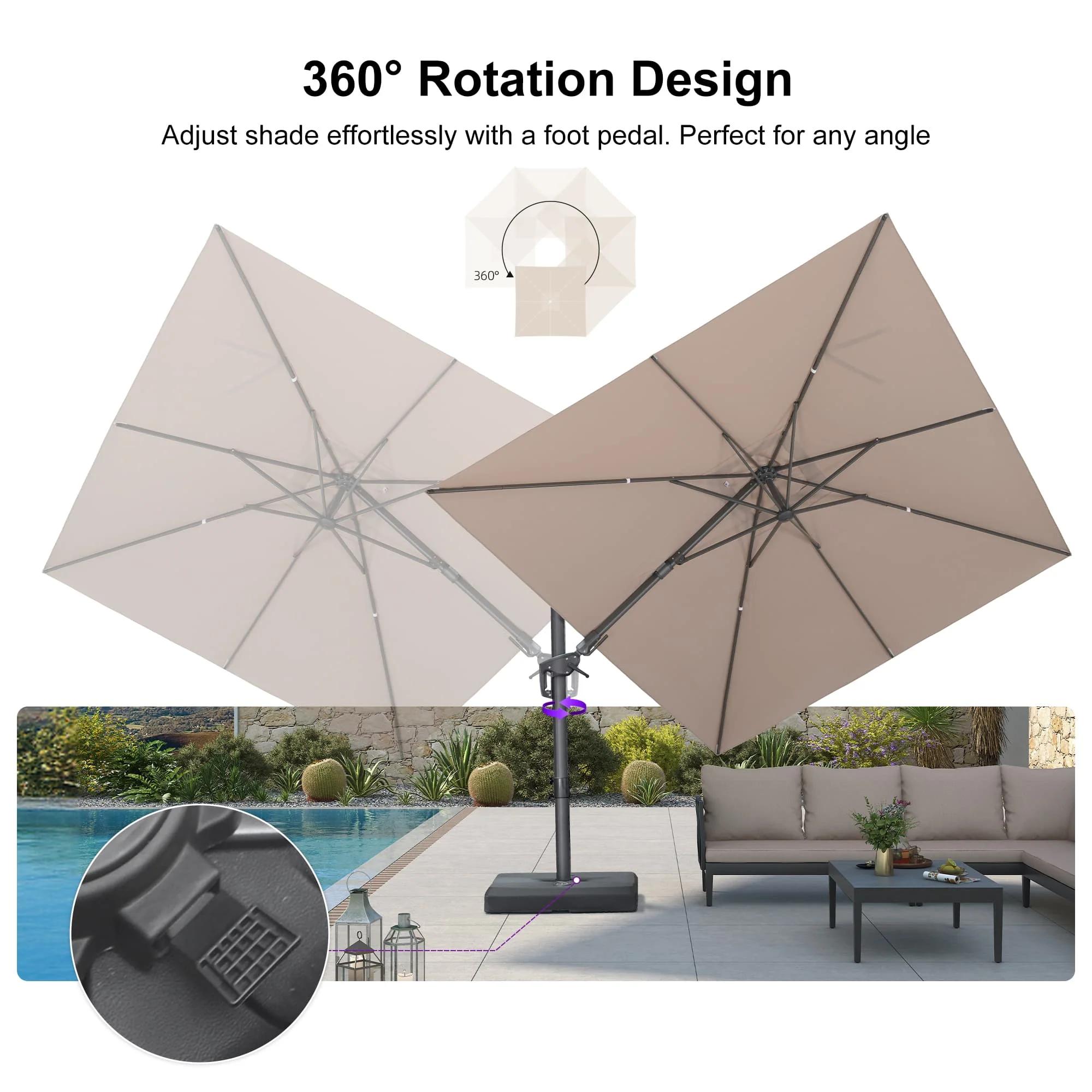 PURPLE LEAF UV Resistant Left-right Tilting Patio Umbrella Swivel Outdoor Umbrella - Image 123