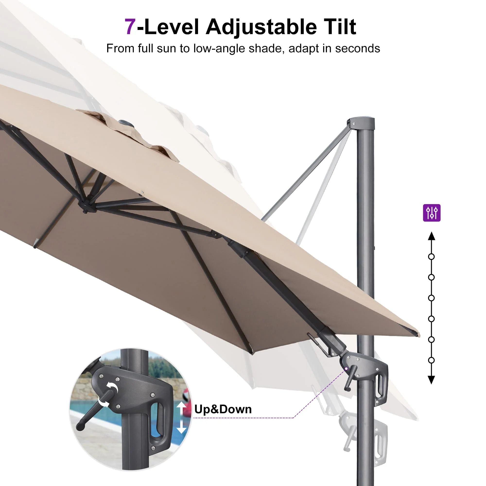 PURPLE LEAF UV Resistant Left-right Tilting Patio Umbrella Swivel Outdoor Umbrella - Image 129