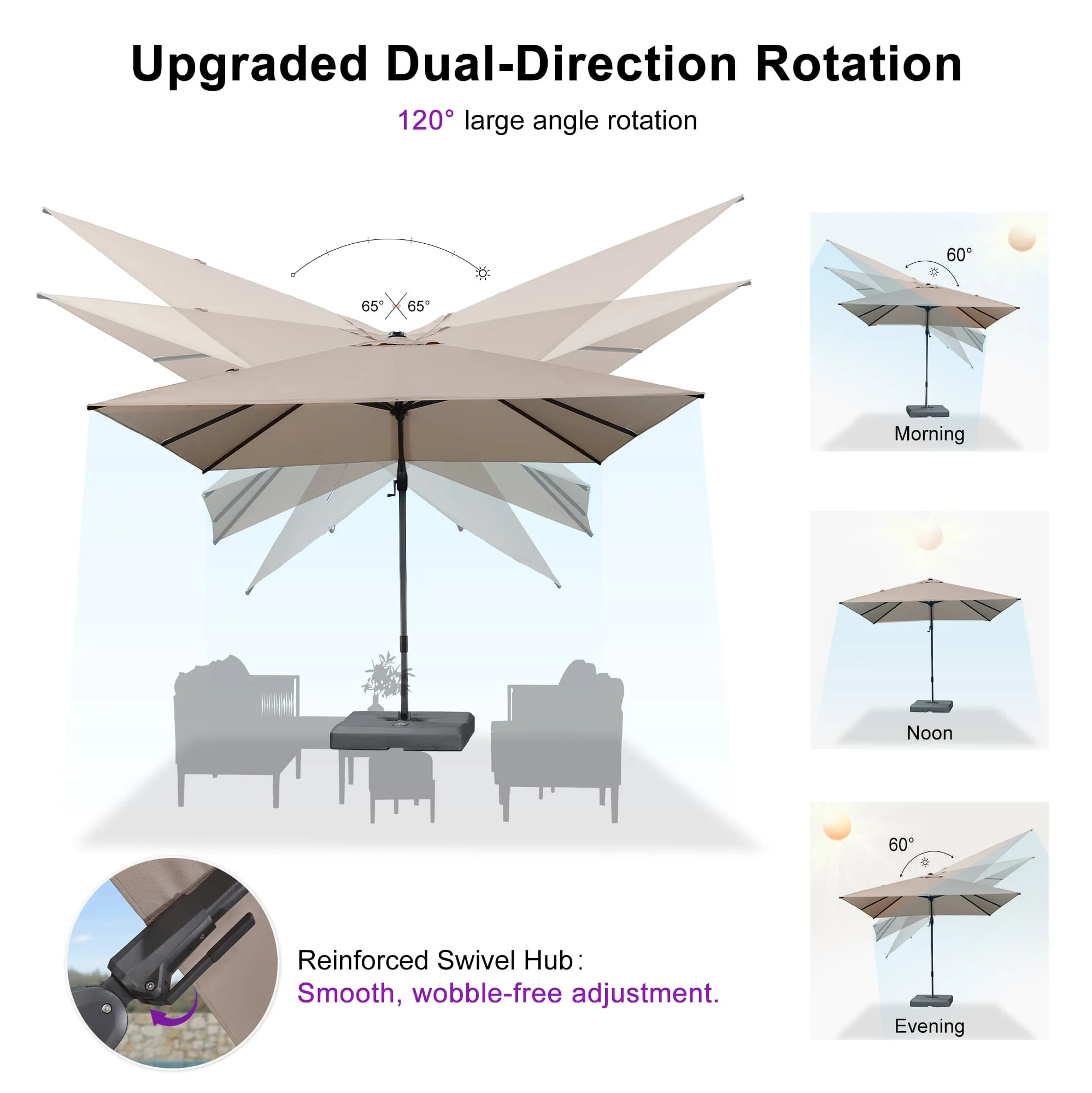 PURPLE LEAF UV Resistant Left-right Tilting Patio Umbrella Swivel Outdoor Umbrella - Image 132