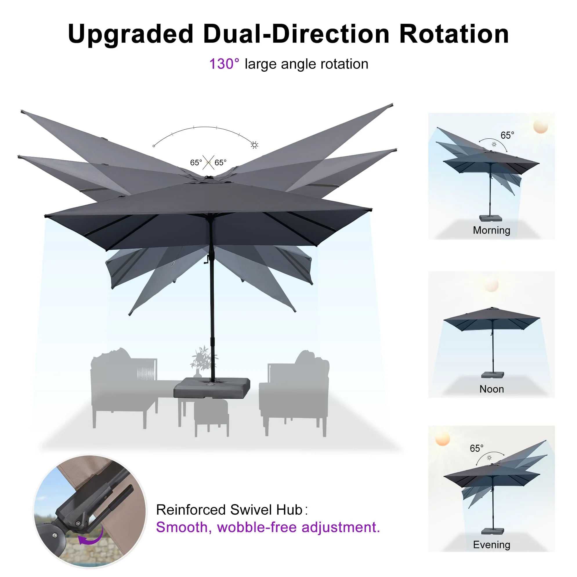 PURPLE LEAF UV Resistant Left-right Tilting Patio Umbrella Swivel Outdoor Umbrella - Image 145