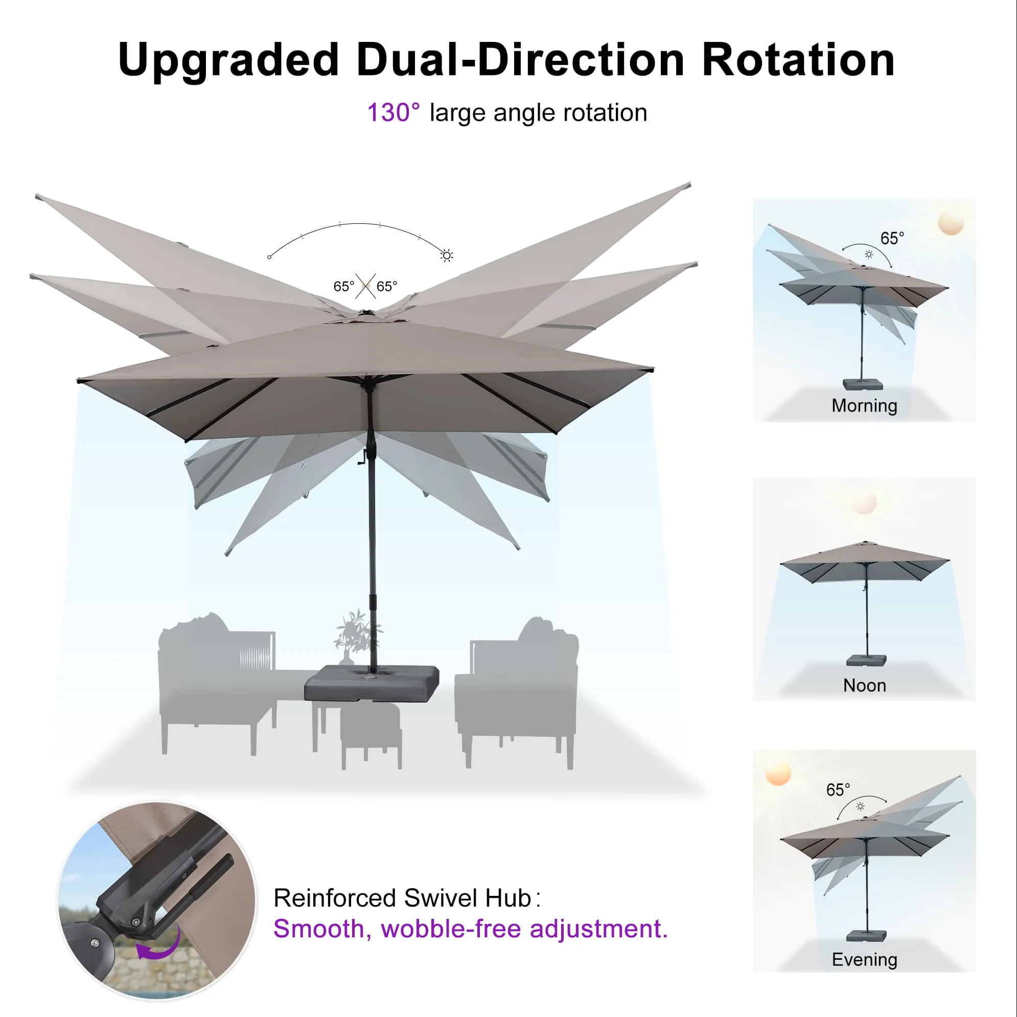 PURPLE LEAF UV Resistant Left-right Tilting Patio Umbrella Swivel Outdoor Umbrella - Image 149