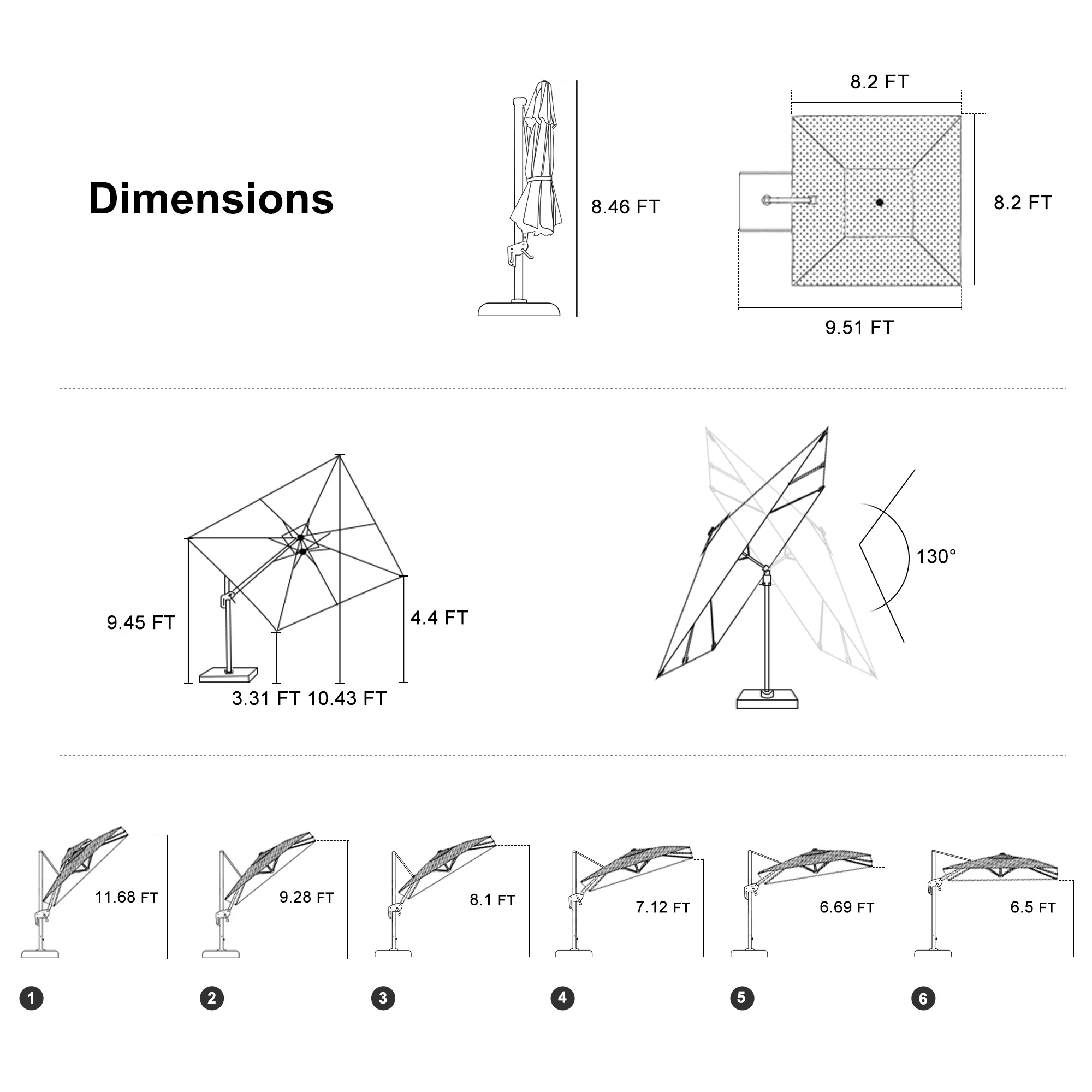 PURPLE LEAF UV Resistant Left-right Tilting Patio Umbrella Swivel Outdoor Umbrella - Image 154