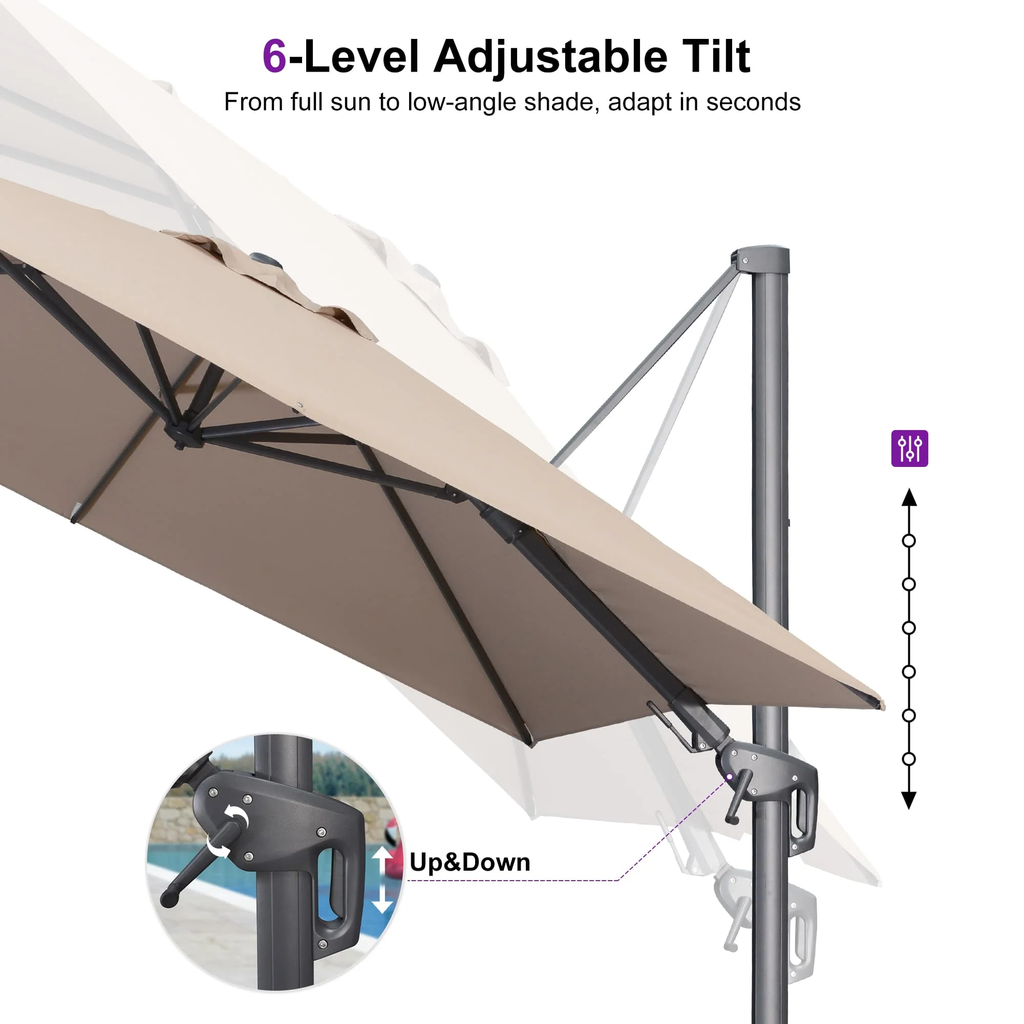 PURPLE LEAF UV Resistant Left-right Tilting Patio Umbrella Swivel Outdoor Umbrella - Image 158