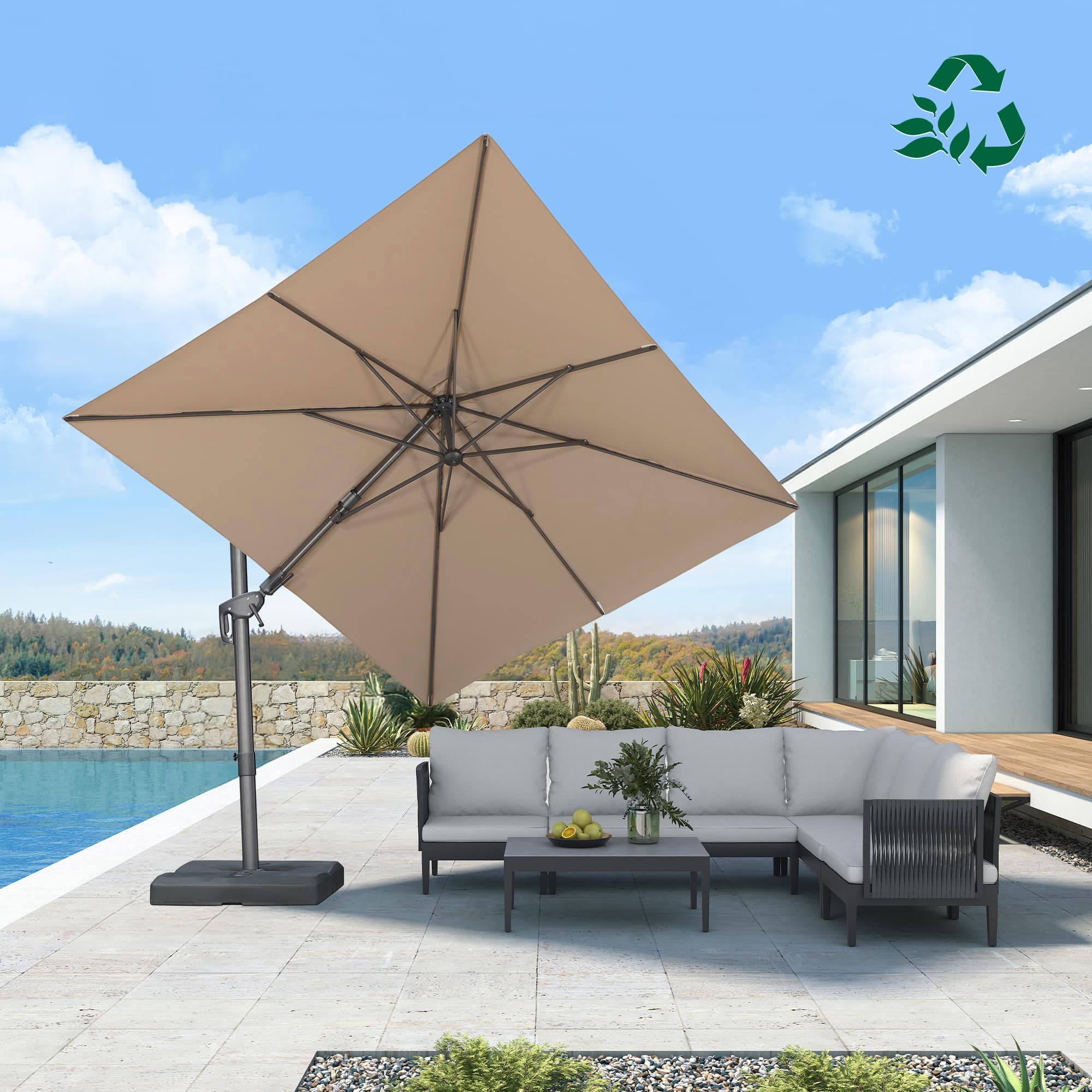 PURPLE LEAF UV Resistant Left-right Tilting Patio Umbrella Swivel Outdoor Umbrella - Image 163