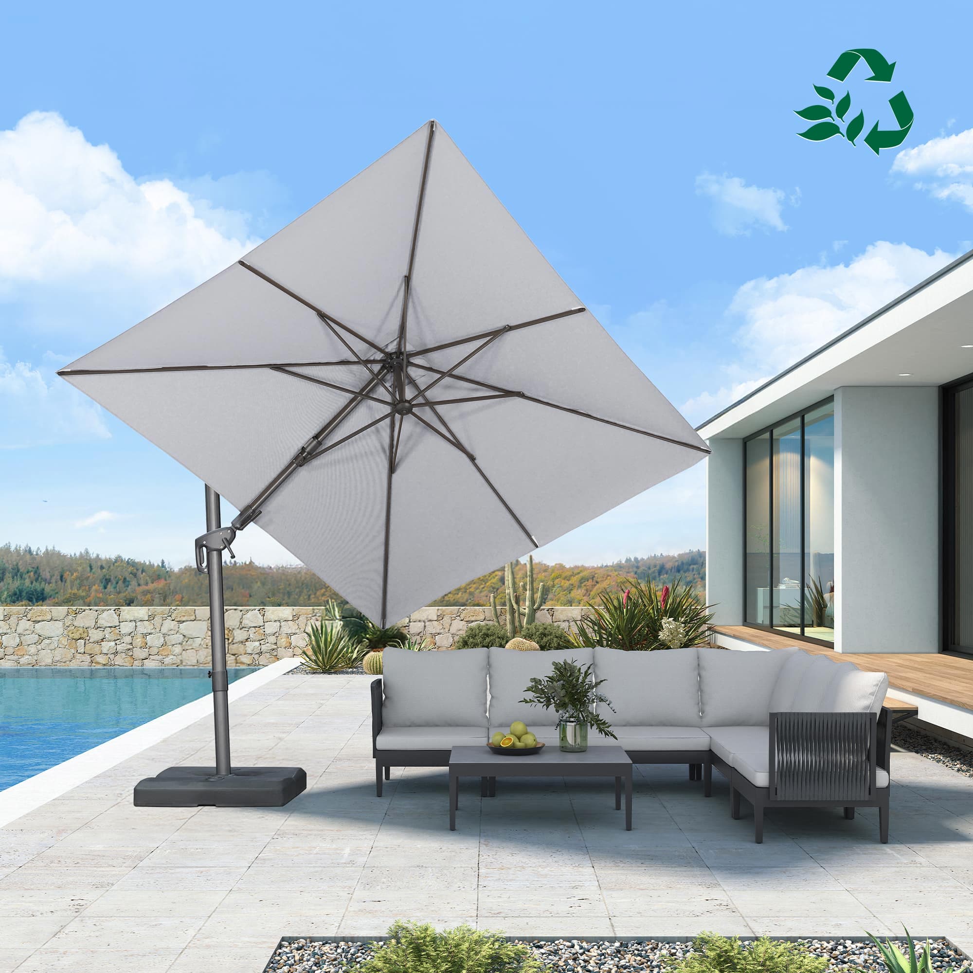 PURPLE LEAF UV Resistant Left-right Tilting Patio Umbrella Swivel Outdoor Umbrella - Image 166