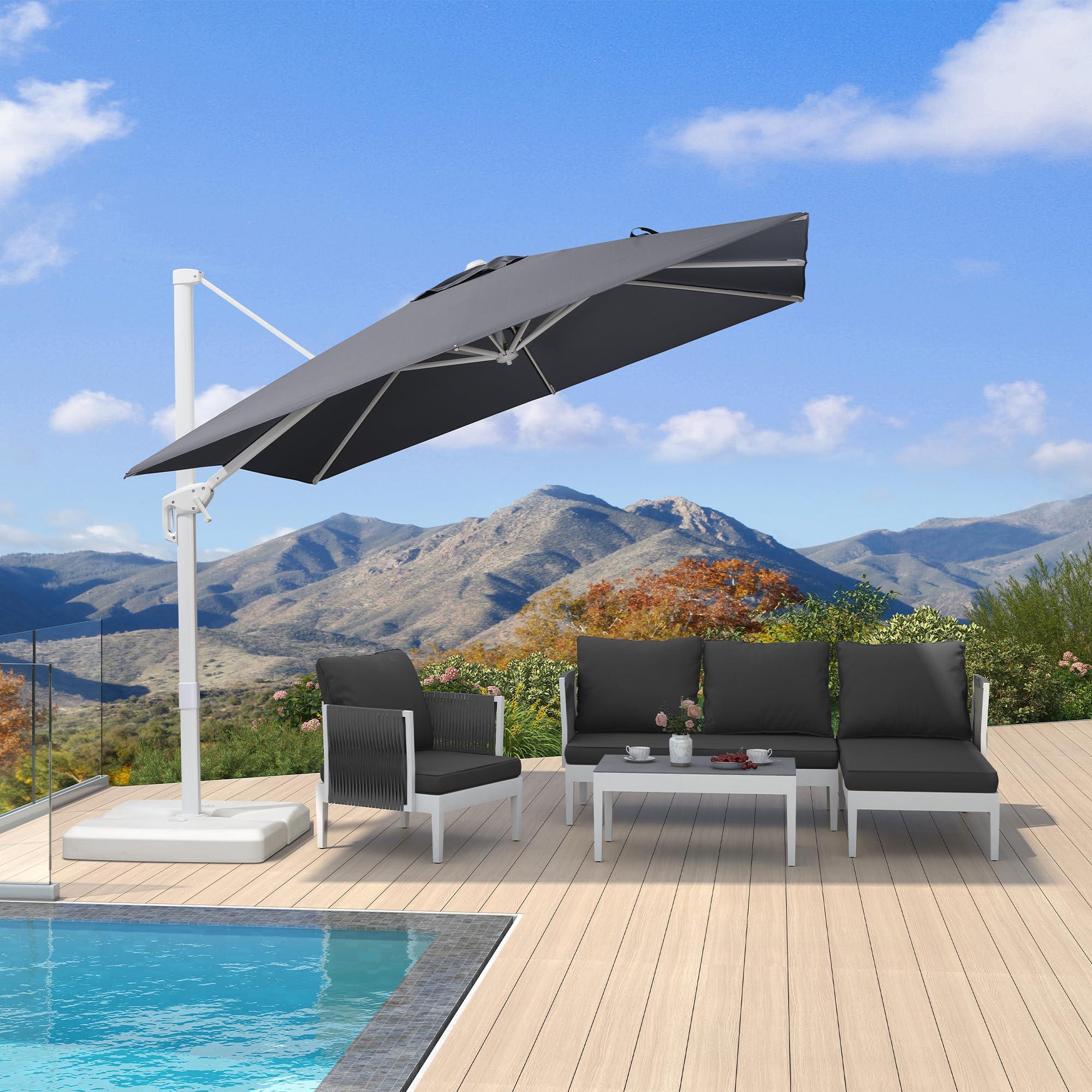 PURPLE LEAF Outdoor Patio Umbrella with Base, Best White Cantilever Umbrellas - Image 107