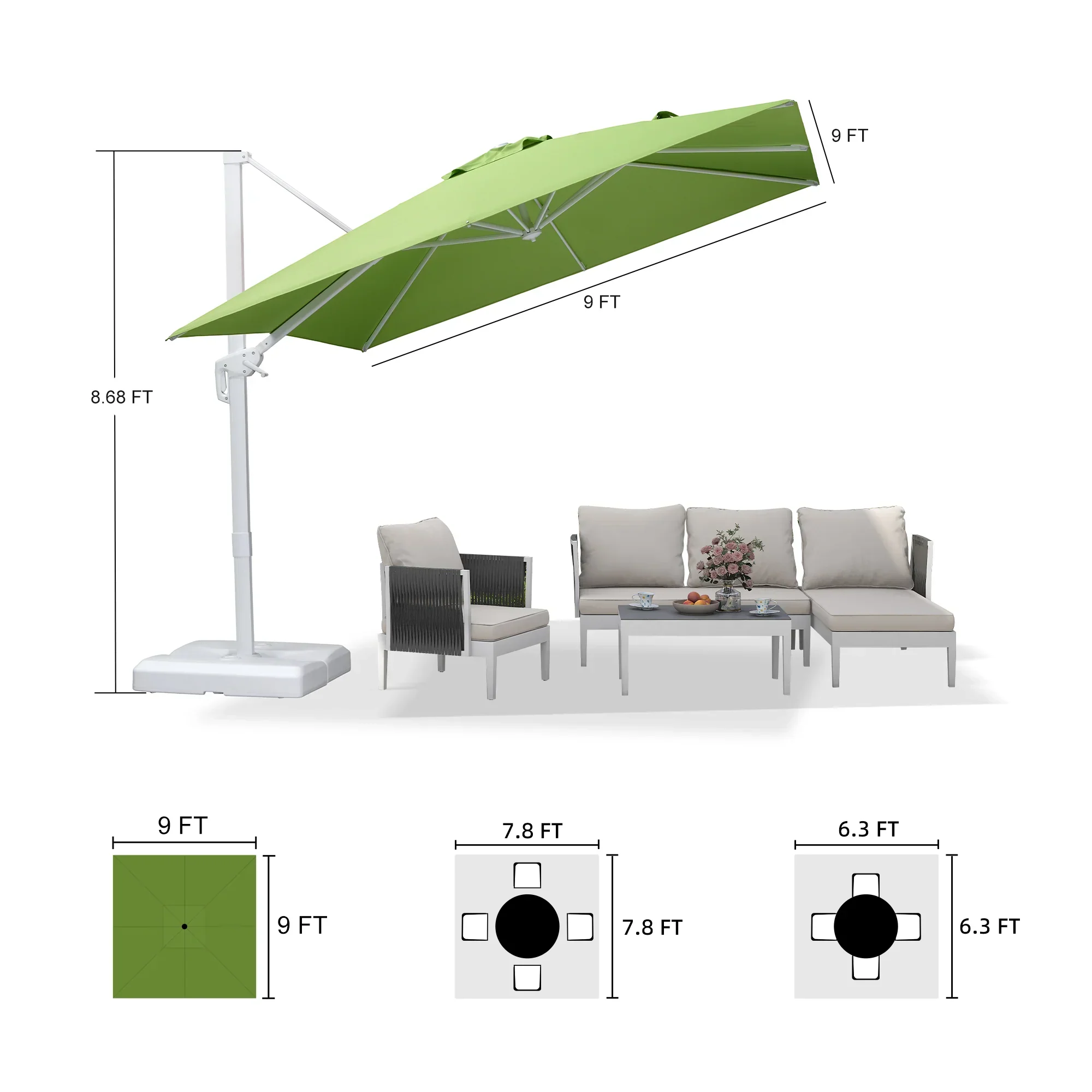 PURPLE LEAF Outdoor Patio Umbrella with Base, Best White Cantilever Umbrellas - Image 112