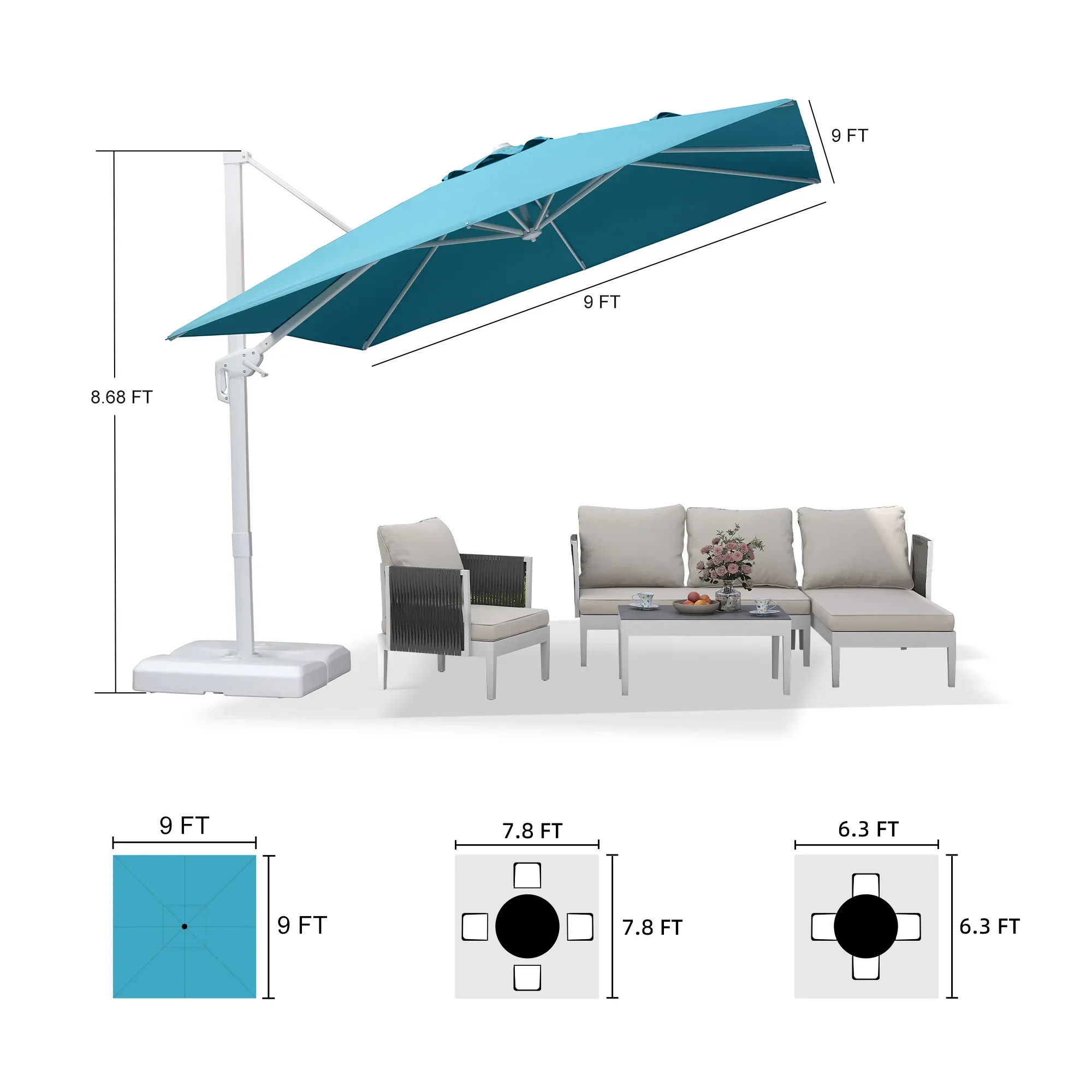 PURPLE LEAF Outdoor Patio Umbrella with Base, Best White Cantilever Umbrellas - Image 117