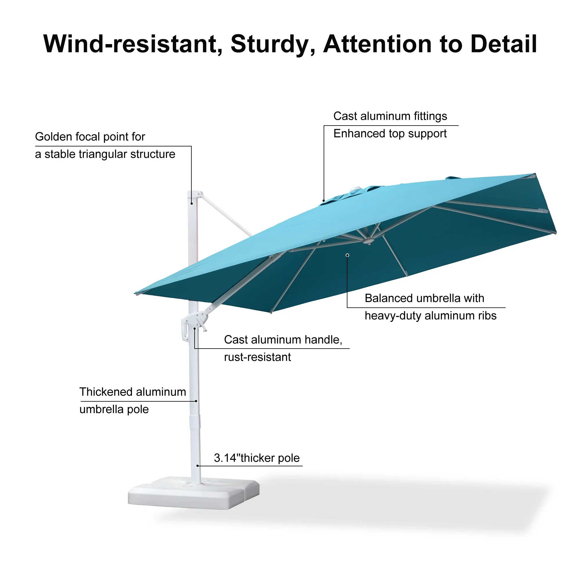 PURPLE LEAF Outdoor Patio Umbrella with Base, Best White Cantilever Umbrellas - Image 134