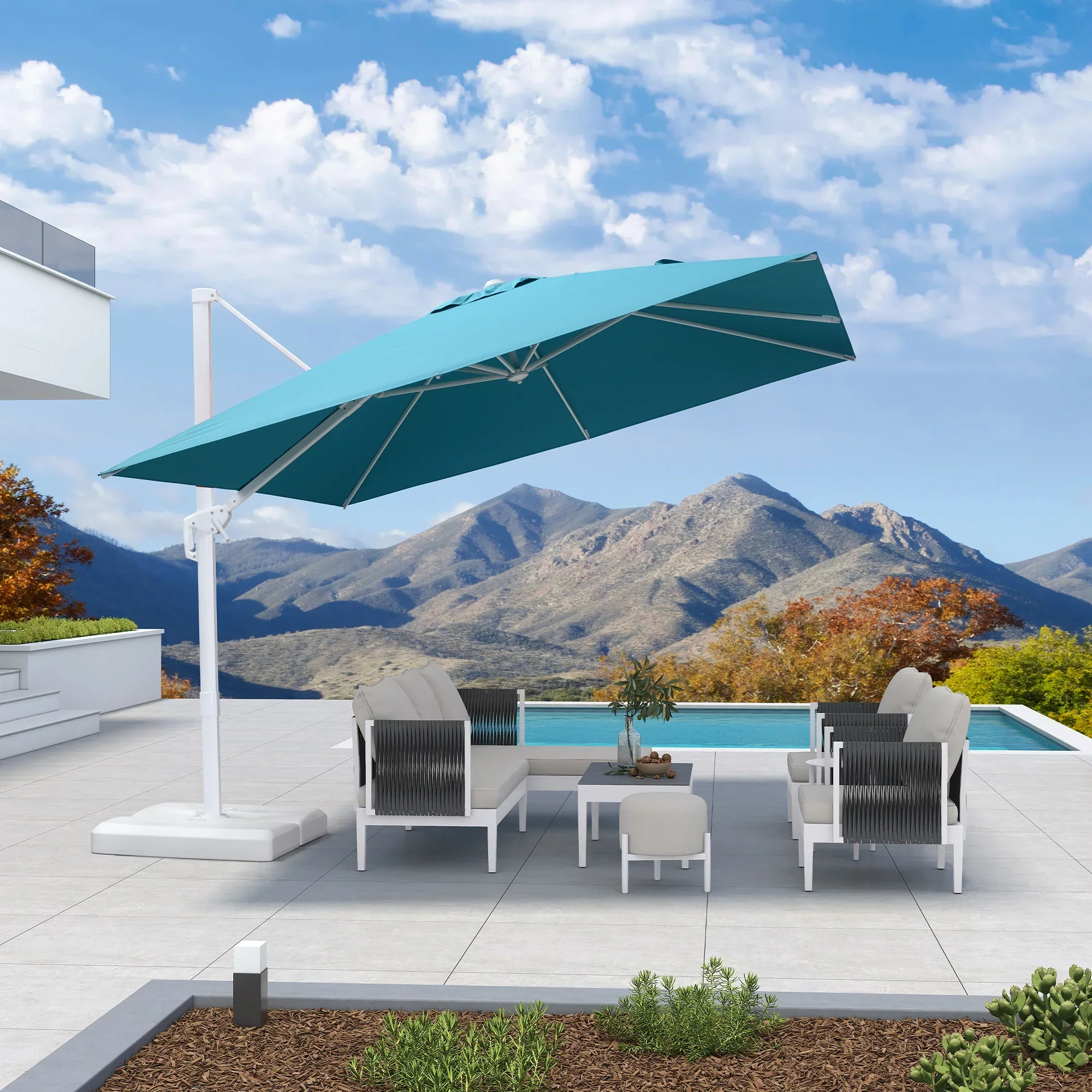 PURPLE LEAF Outdoor Patio Umbrella with Base, Best White Cantilever Umbrellas - Image 136