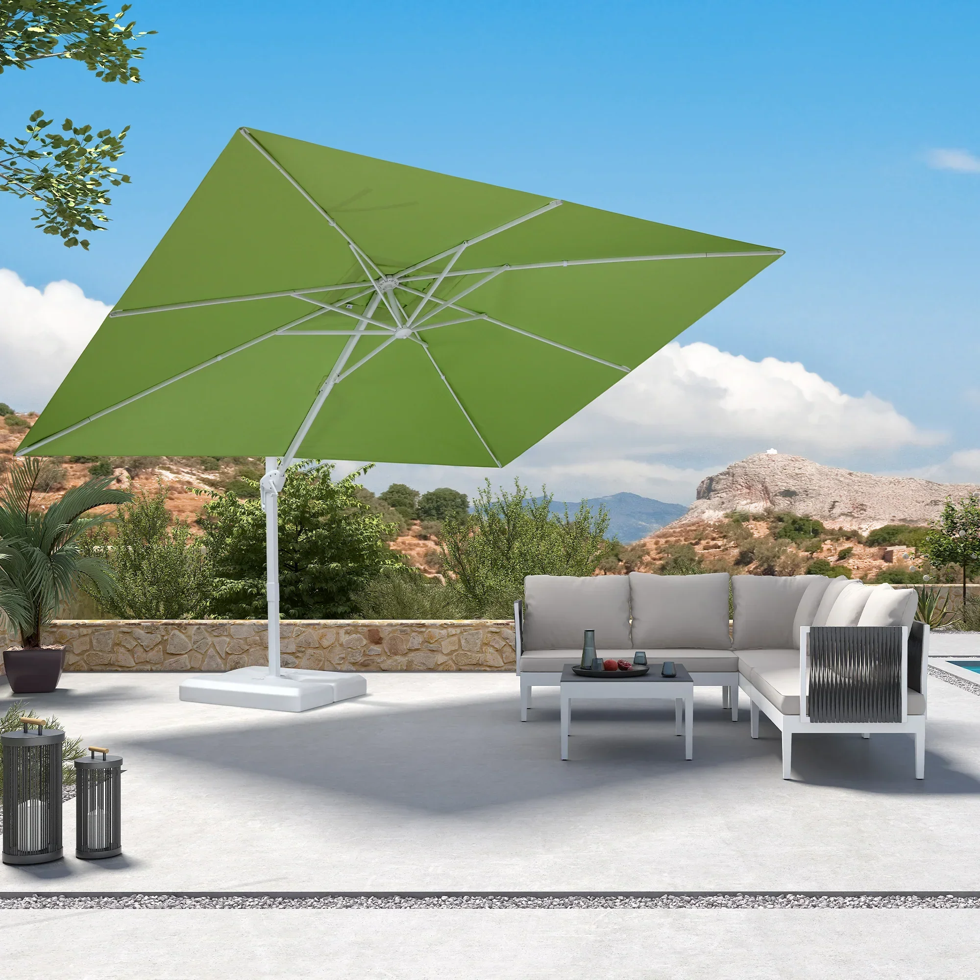 PURPLE LEAF Outdoor Patio Umbrella with Base, Best White Cantilever Umbrellas - Image 149
