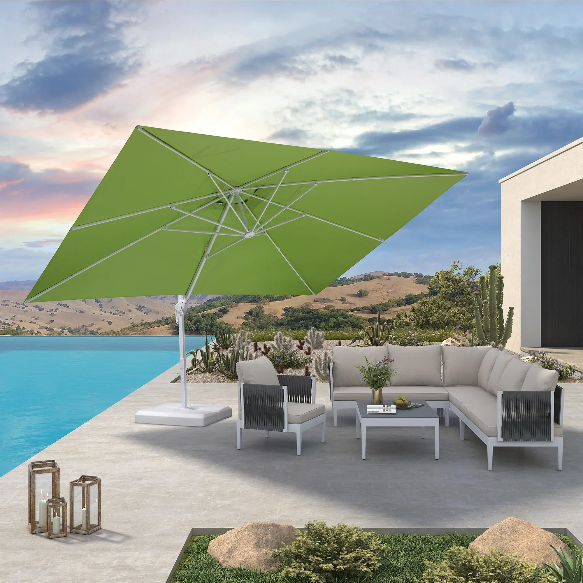 PURPLE LEAF Outdoor Patio Umbrella with Base, Best White Cantilever Umbrellas - Image 166